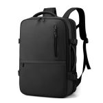Solid-Color Leather-Finish Laptop Backpack for Business Trips