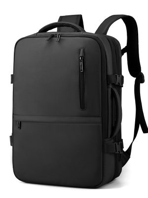Solid-Color Leather-Finish Laptop Backpack for Business Trips