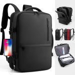 Solid-Color Leather-Finish Laptop Backpack for Business Trips